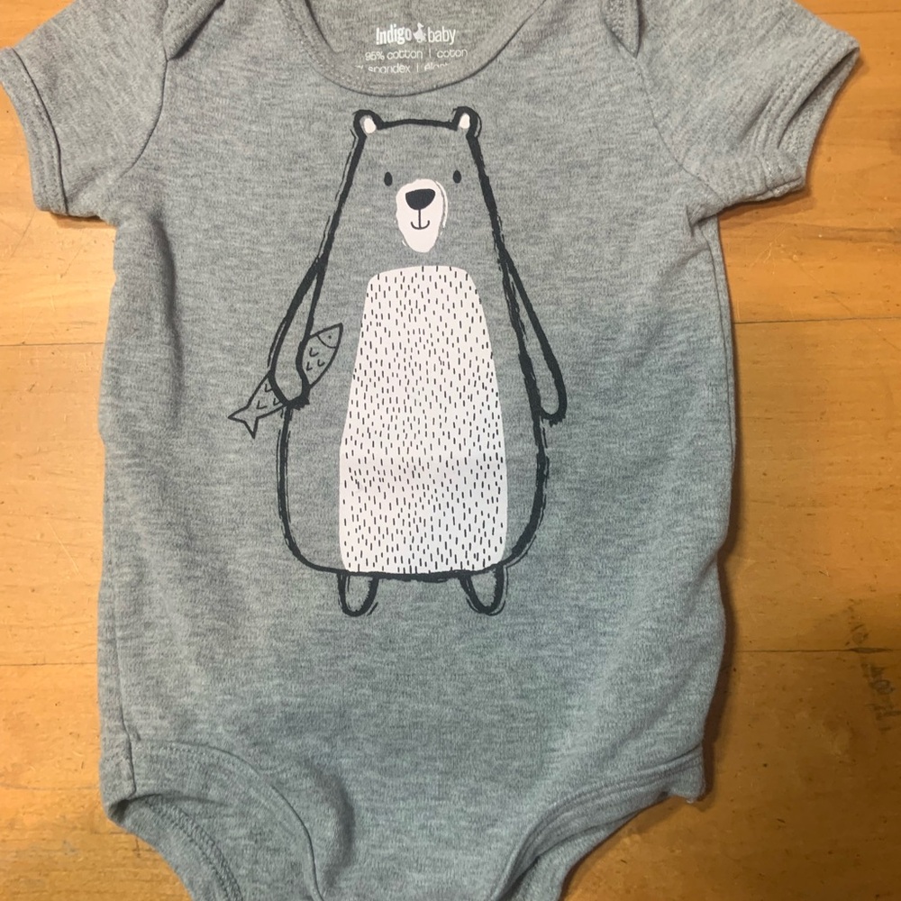Indigo Baby Gray Bear Graphic Bodysuit